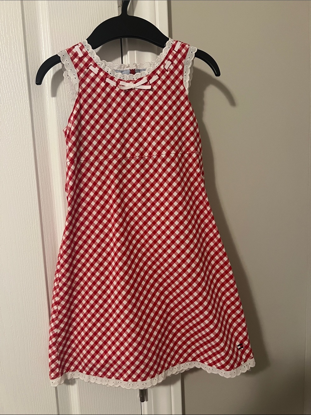 Tommy Hilfiger Red & White Gingham Lace-Trim Dress